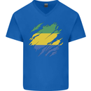 Torn Gabon Flag Gabonese Day Football Mens V-Neck Cotton T-Shirt Royal Blue