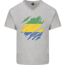 Torn Gabon Flag Gabonese Day Football Mens V-Neck Cotton T-Shirt Sports Grey