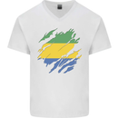 Torn Gabon Flag Gabonese Day Football Mens V-Neck Cotton T-Shirt White