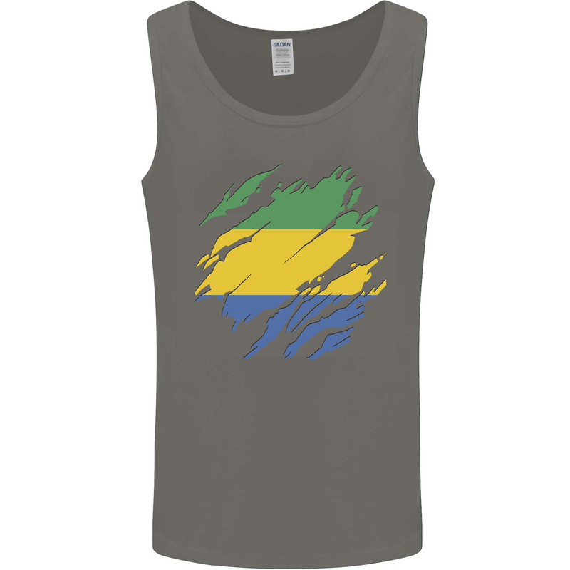 Torn Gabon Flag Gabonese Day Football Mens Vest Tank Top Charcoal