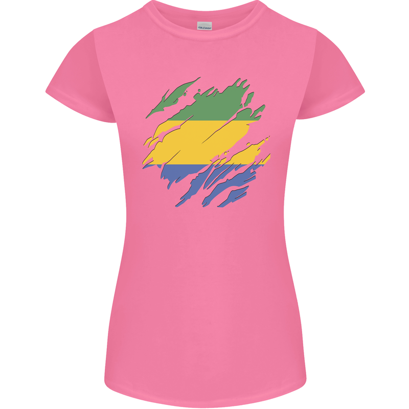 Torn Gabon Flag Gabonese Day Football Womens Petite Cut T-Shirt Azalea