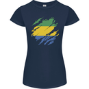 Torn Gabon Flag Gabonese Day Football Womens Petite Cut T-Shirt Navy Blue