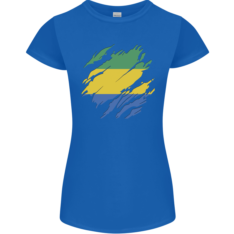 Torn Gabon Flag Gabonese Day Football Womens Petite Cut T-Shirt Royal Blue