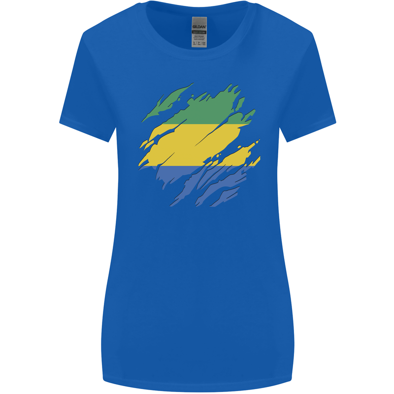 Torn Gabon Flag Gabonese Day Football Womens Wider Cut T-Shirt Royal Blue
