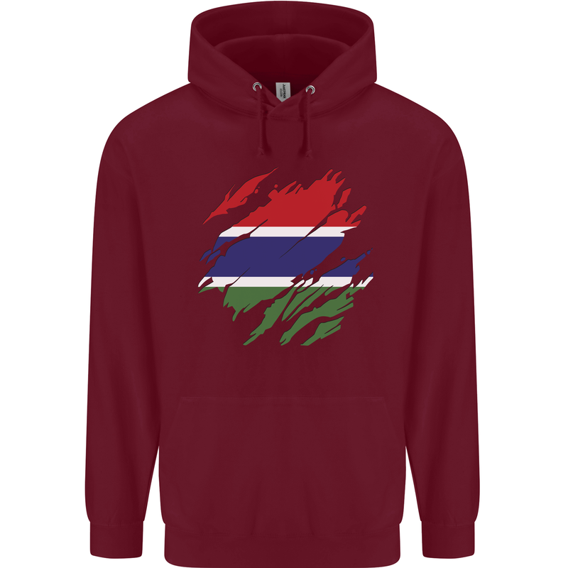 Torn Gambia Flag Gambian Day Football Childrens Kids Hoodie Maroon