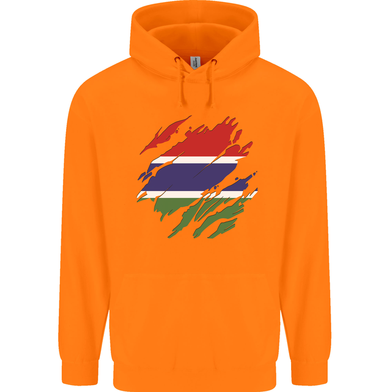 Torn Gambia Flag Gambian Day Football Childrens Kids Hoodie Orange