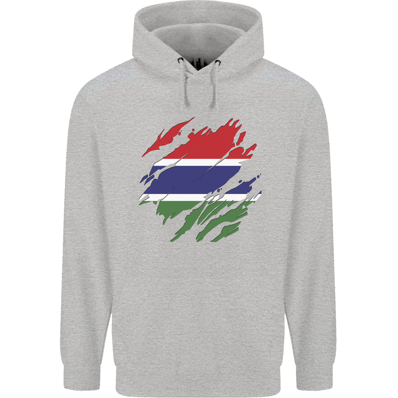 Torn Gambia Flag Gambian Day Football Childrens Kids Hoodie Sports Grey