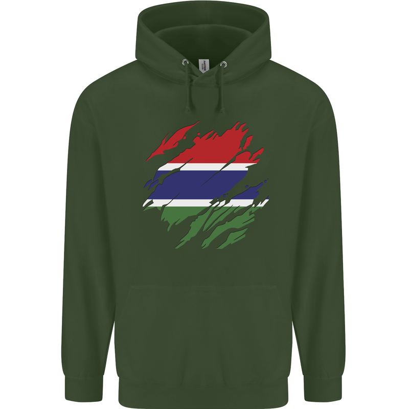 Torn Gambia Flag Gambian Day Football Mens 80% Cotton Hoodie Forest Green