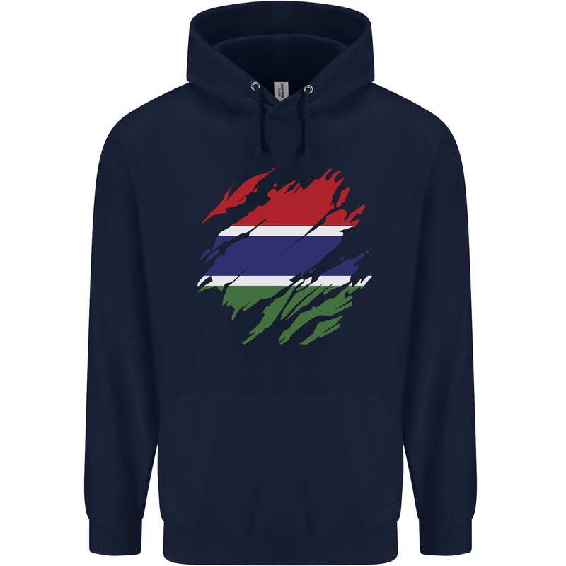 Torn Gambia Flag Gambian Day Football Mens 80% Cotton Hoodie Navy Blue