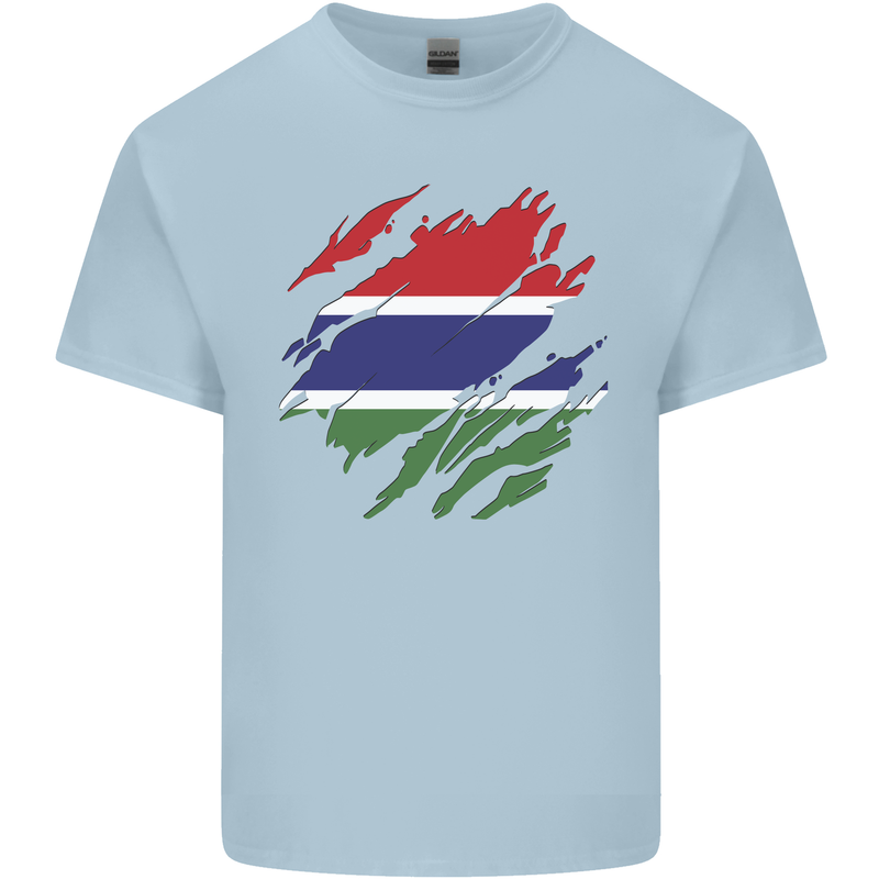 Torn Gambia Flag Gambian Day Football Mens Cotton T-Shirt Tee Top Light Blue