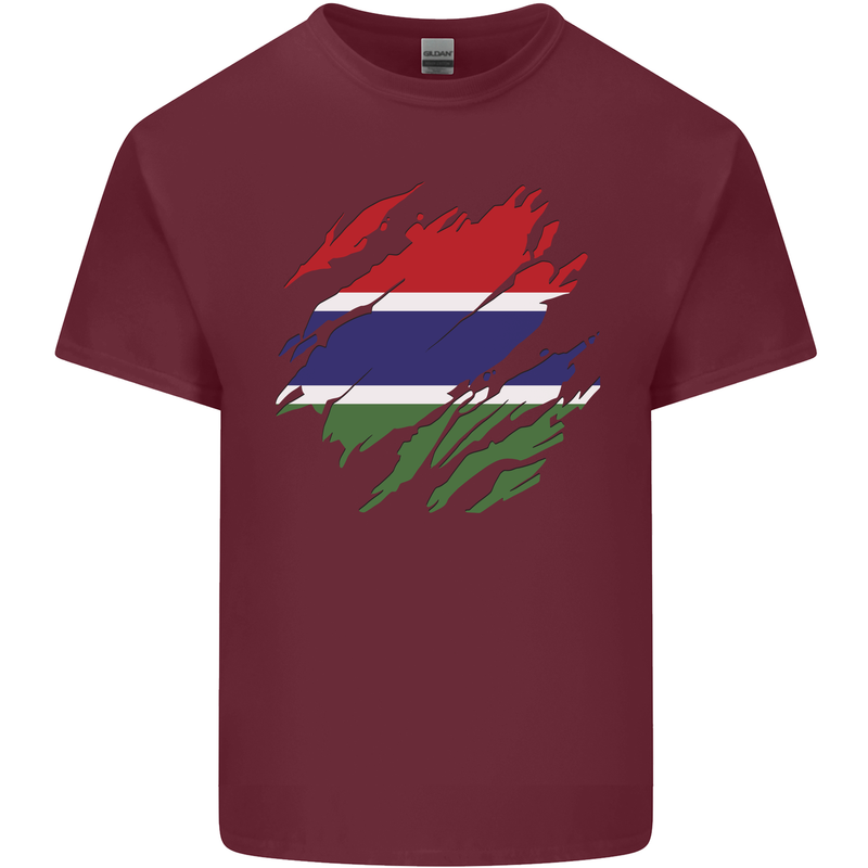 Torn Gambia Flag Gambian Day Football Mens Cotton T-Shirt Tee Top Maroon