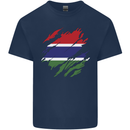 Torn Gambia Flag Gambian Day Football Mens Cotton T-Shirt Tee Top Navy Blue
