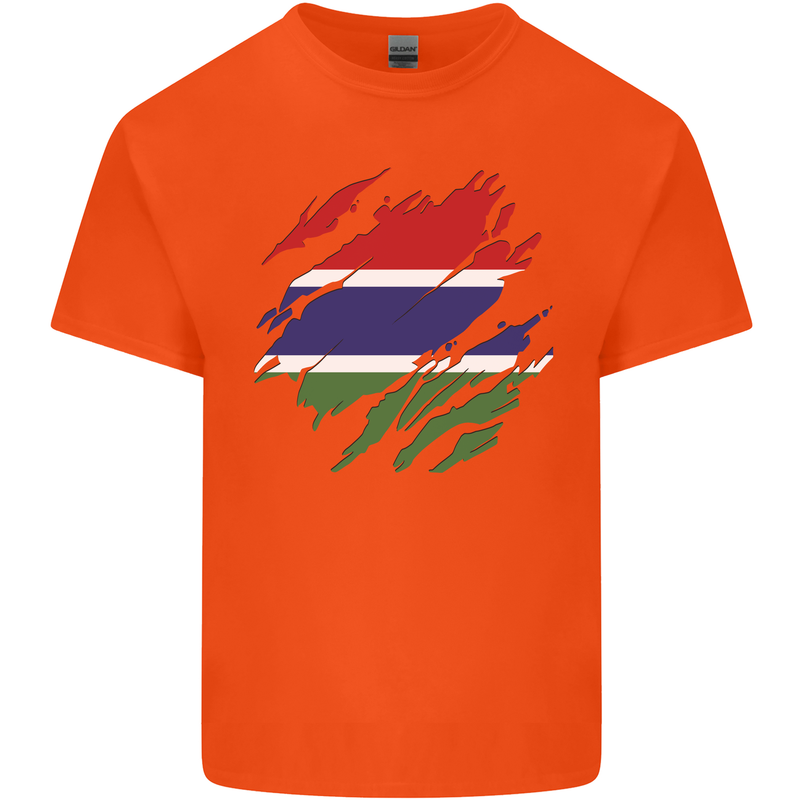 Torn Gambia Flag Gambian Day Football Mens Cotton T-Shirt Tee Top Orange