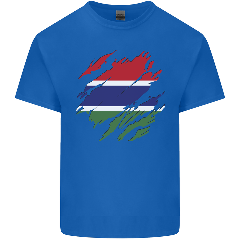 Torn Gambia Flag Gambian Day Football Mens Cotton T-Shirt Tee Top Royal Blue