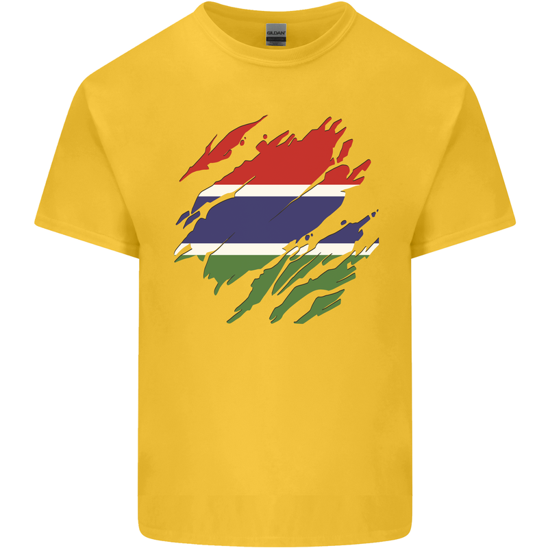Torn Gambia Flag Gambian Day Football Mens Cotton T-Shirt Tee Top Yellow