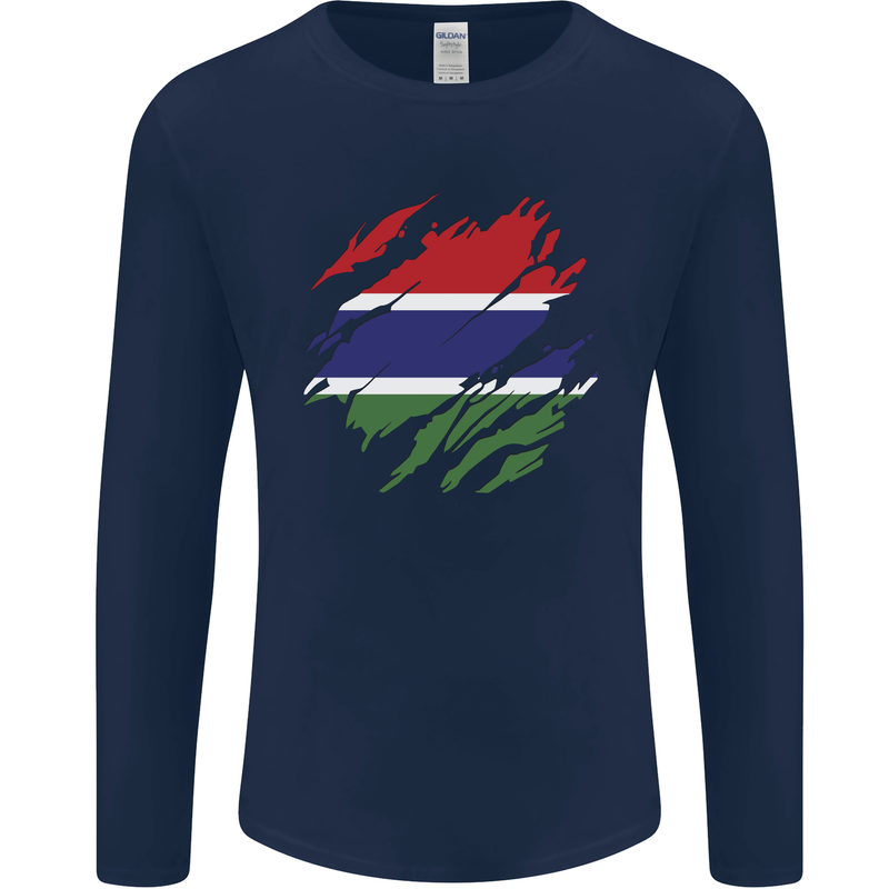 Torn Gambia Flag Gambian Day Football Mens Long Sleeve T-Shirt Navy Blue