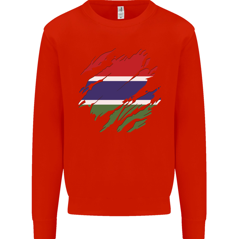 Torn Gambia Flag Gambian Day Football Mens Sweatshirt Jumper Bright Red