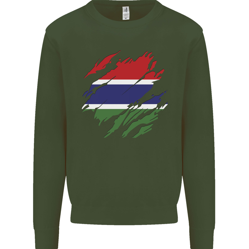 Torn Gambia Flag Gambian Day Football Mens Sweatshirt Jumper Forest Green