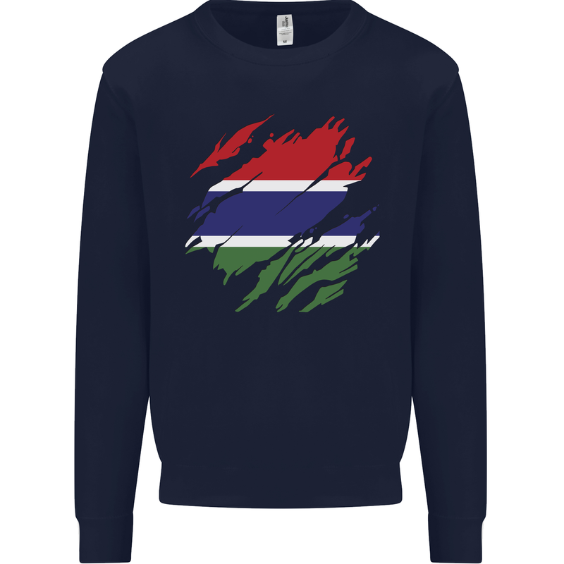 Torn Gambia Flag Gambian Day Football Mens Sweatshirt Jumper Navy Blue