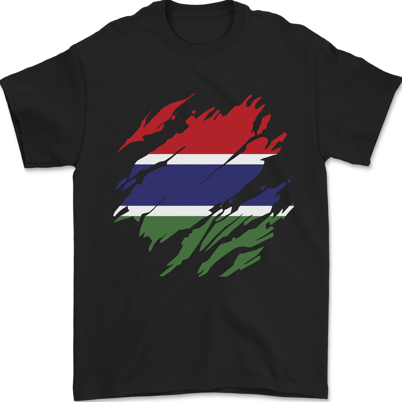 Torn Gambia Flag Gambian Day Football Mens T-Shirt 100% Cotton Black