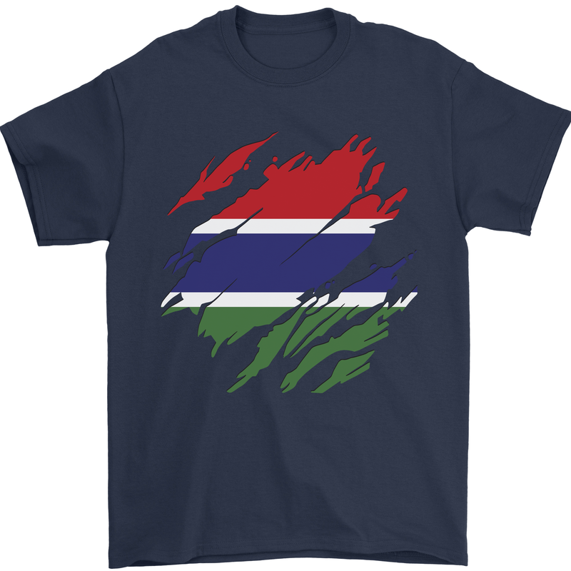 Torn Gambia Flag Gambian Day Football Mens T-Shirt 100% Cotton Navy Blue