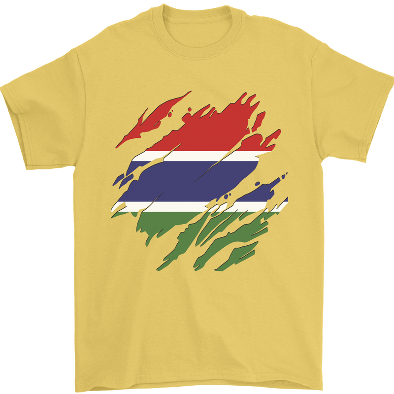 Torn Gambia Flag Gambian Day Football Mens T-Shirt 100% Cotton Yellow