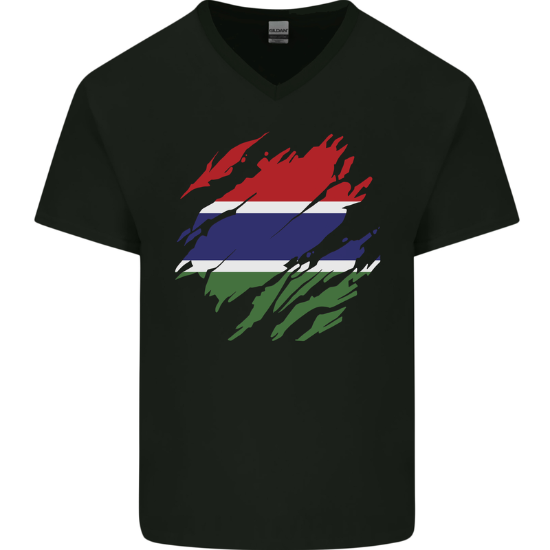 Torn Gambia Flag Gambian Day Football Mens V-Neck Cotton T-Shirt Black