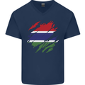Torn Gambia Flag Gambian Day Football Mens V-Neck Cotton T-Shirt Navy Blue