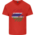 Torn Gambia Flag Gambian Day Football Mens V-Neck Cotton T-Shirt Red