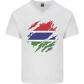 Torn Gambia Flag Gambian Day Football Mens V-Neck Cotton T-Shirt White
