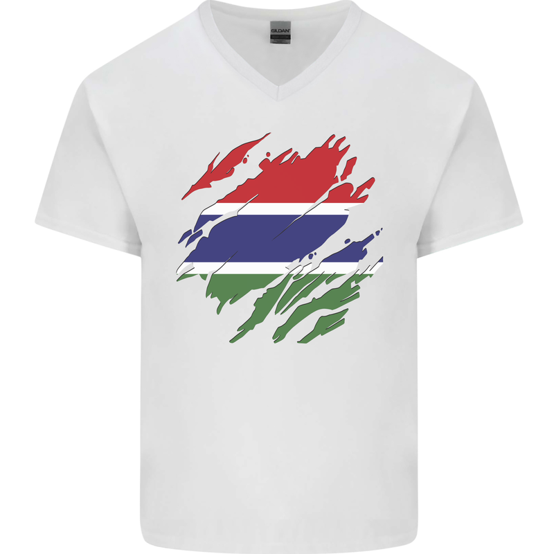 Torn Gambia Flag Gambian Day Football Mens V-Neck Cotton T-Shirt White