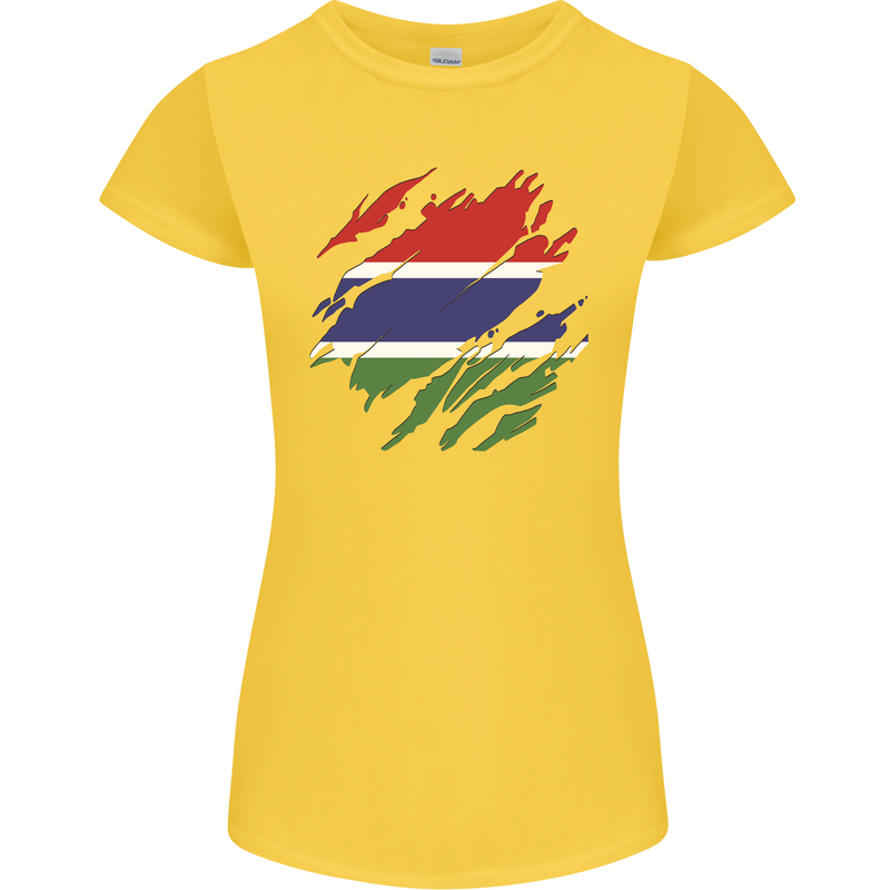 Torn Gambia Flag Gambian Day Football Womens Petite Cut T-Shirt Yellow