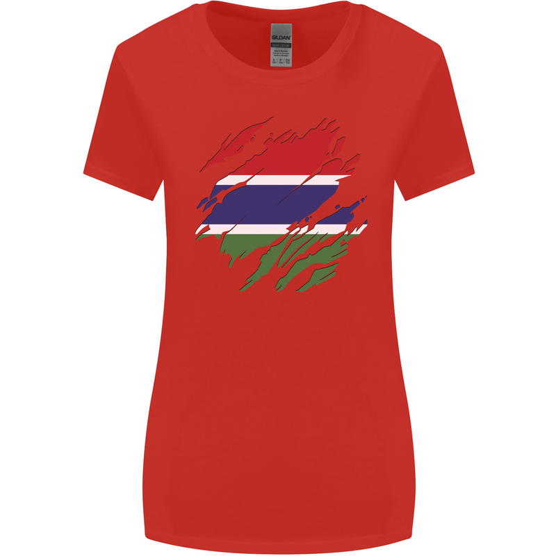 Torn Gambia Flag Gambian Day Football Womens Wider Cut T-Shirt Red