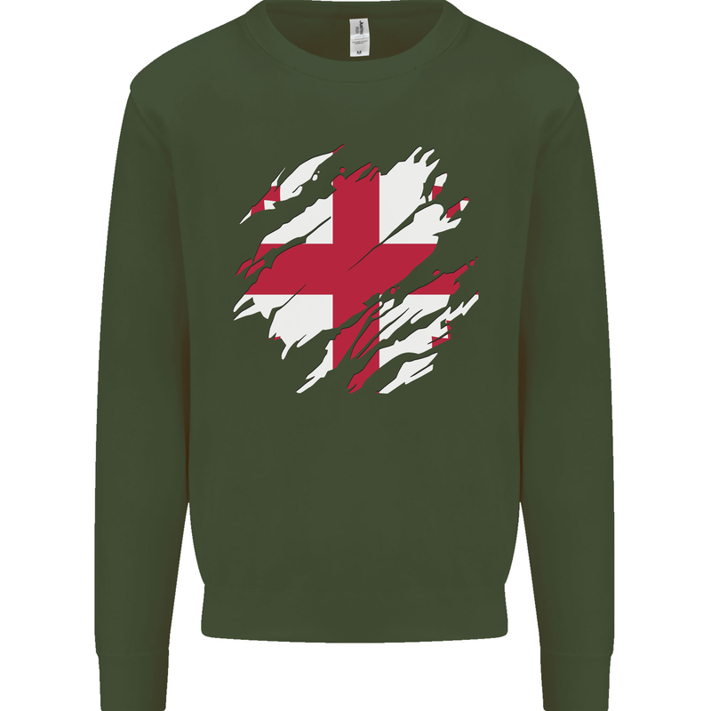Torn Georgia Flag Georgian Day Football Kids Sweatshirt Jumper Forest Green