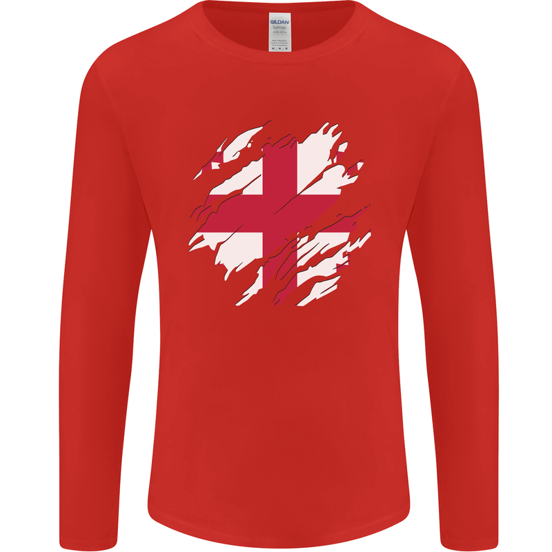 Torn Georgia Flag Georgian Day Football Mens Long Sleeve T-Shirt Red