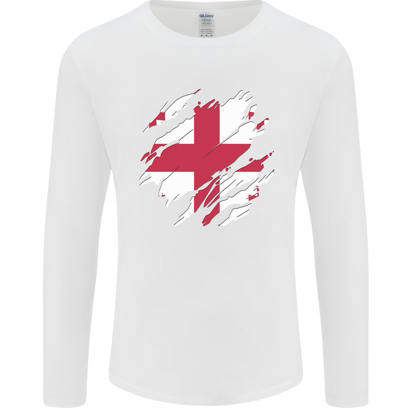 Torn Georgia Flag Georgian Day Football Mens Long Sleeve T-Shirt White
