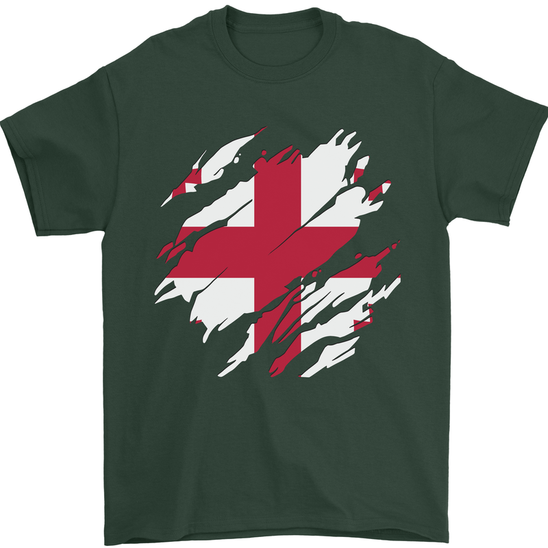 Torn Georgia Flag Georgian Day Football Mens T-Shirt 100% Cotton Forest Green
