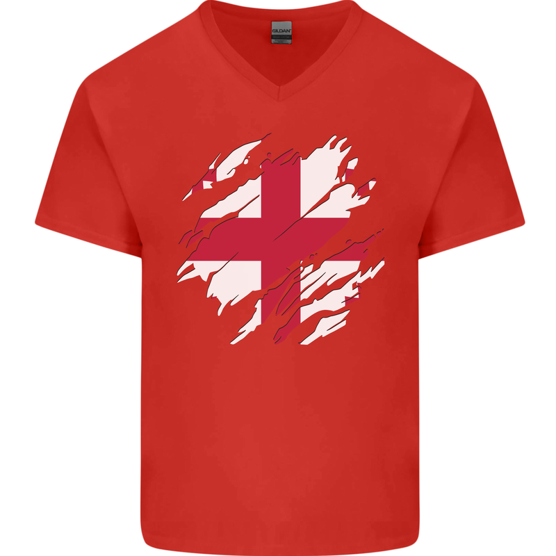 Torn Georgia Flag Georgian Day Football Mens V-Neck Cotton T-Shirt Red