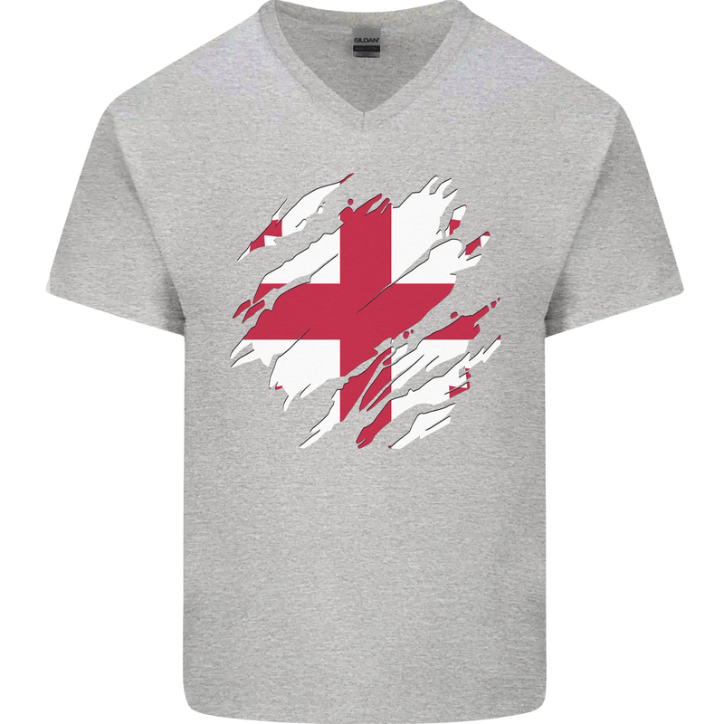 Torn Georgia Flag Georgian Day Football Mens V-Neck Cotton T-Shirt Sports Grey