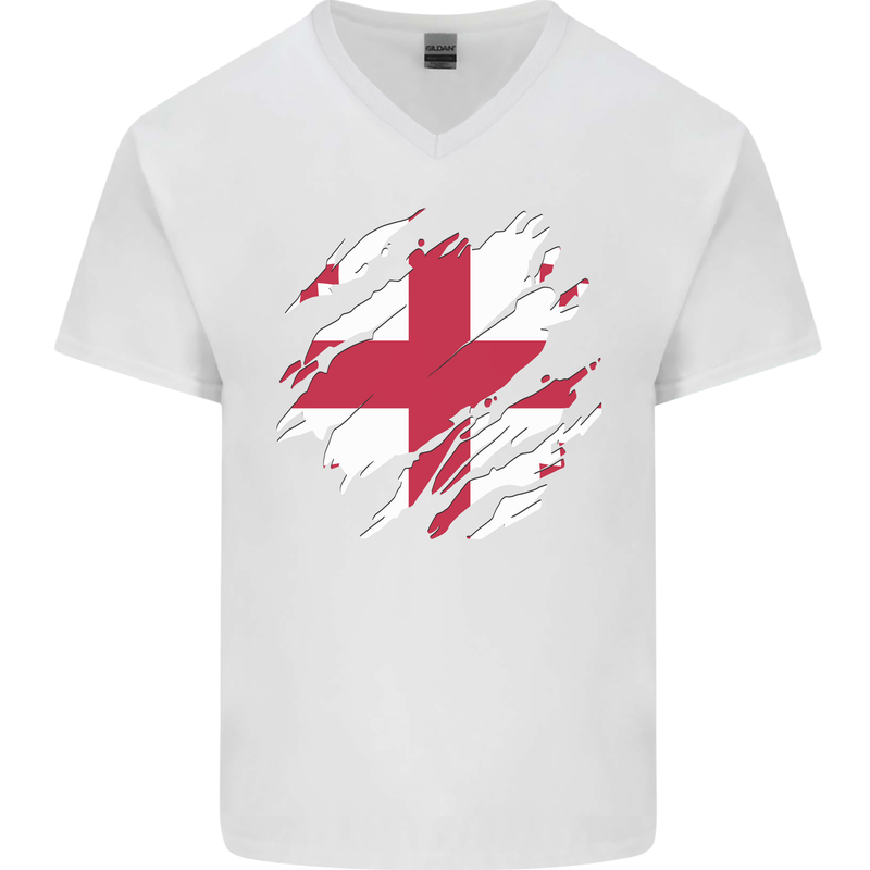 Torn Georgia Flag Georgian Day Football Mens V-Neck Cotton T-Shirt White