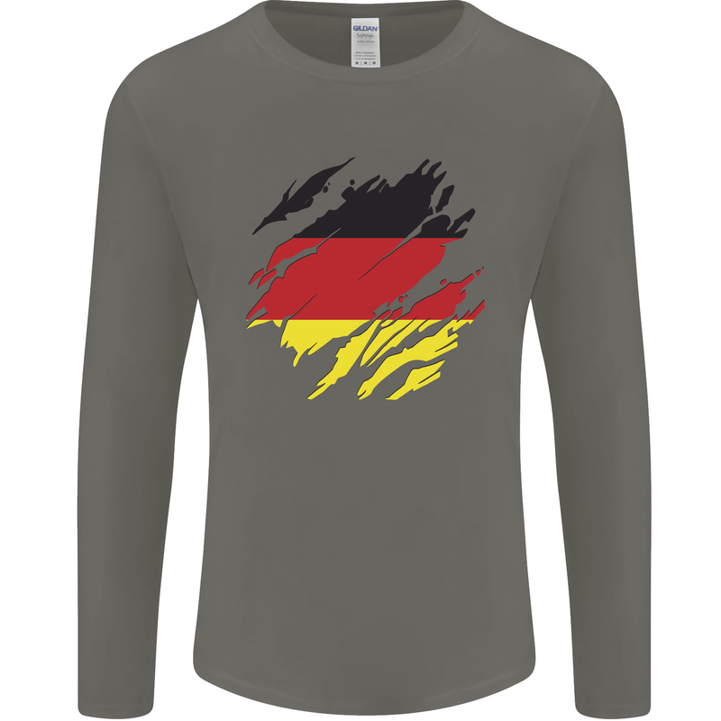 Torn Germany Flag German Day Football Mens Long Sleeve T-Shirt Charcoal