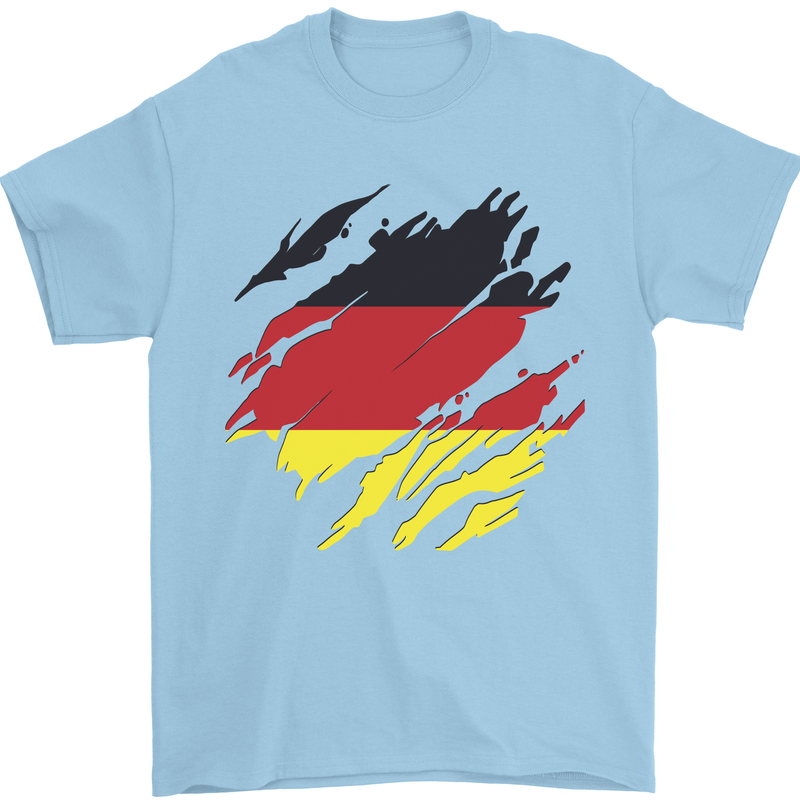 Torn Germany Flag German Day Football Mens T-Shirt 100% Cotton Light Blue