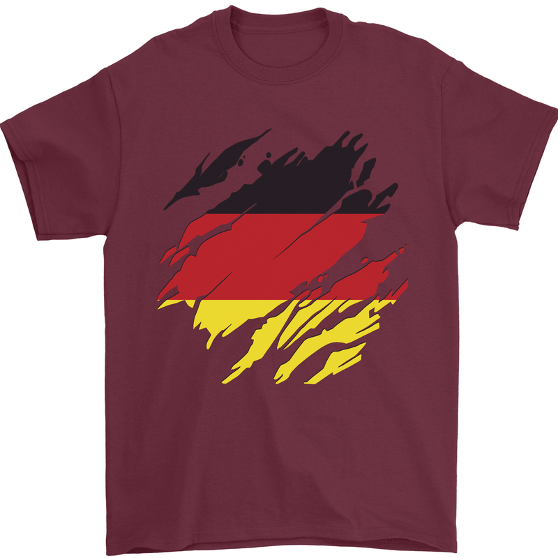 Torn Germany Flag German Day Football Mens T-Shirt 100% Cotton Maroon