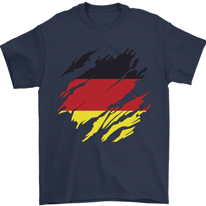 Torn Germany Flag German Day Football Mens T-Shirt 100% Cotton Navy Blue
