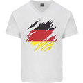 Torn Germany Flag German Day Football Mens V-Neck Cotton T-Shirt White