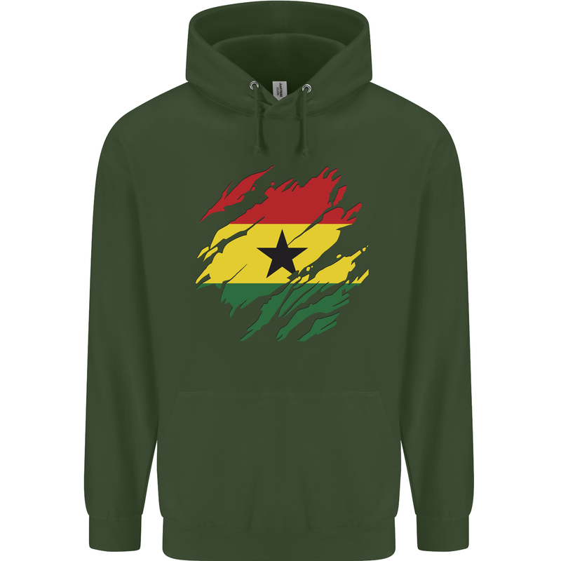 Torn Ghana Flag Ghanaian Day Football Childrens Kids Hoodie Forest Green