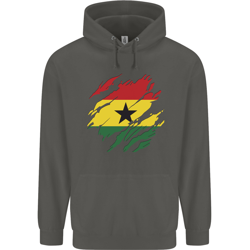 Torn Ghana Flag Ghanaian Day Football Childrens Kids Hoodie Storm Grey
