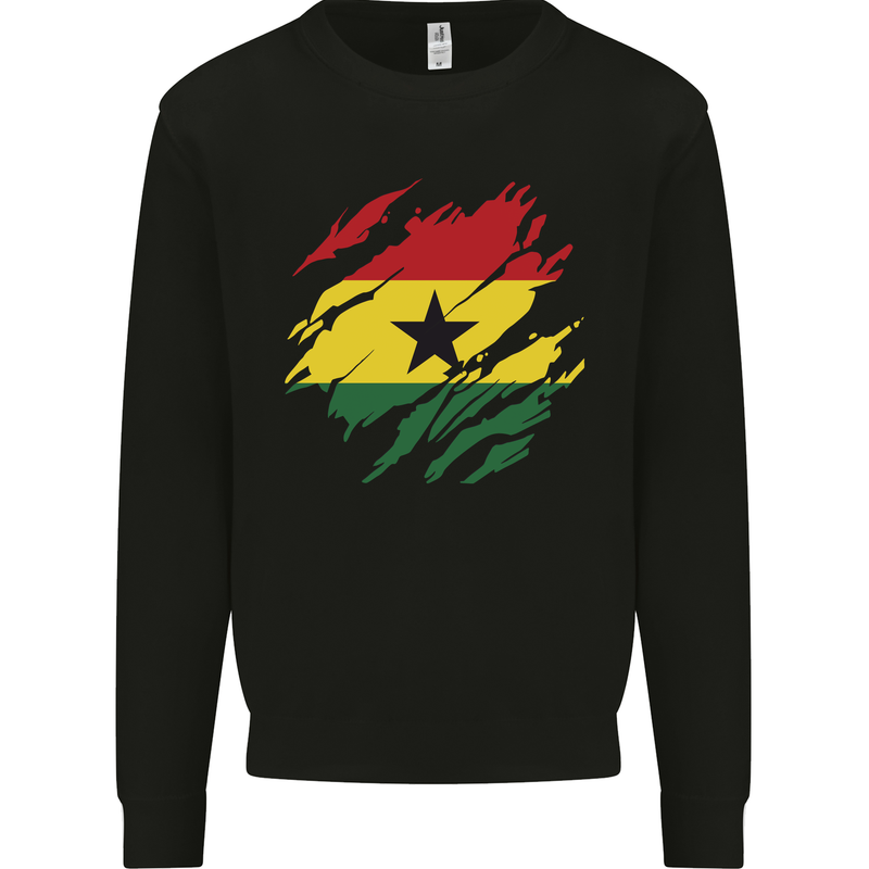 Torn Ghana Flag Ghanaian Day Football Kids Sweatshirt Jumper Black