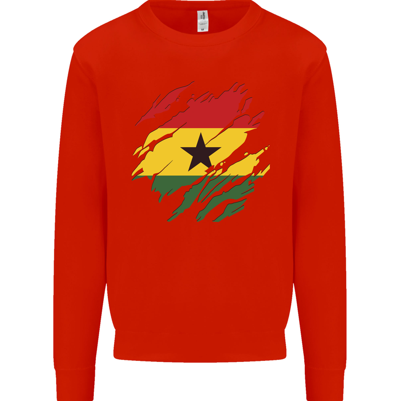 Torn Ghana Flag Ghanaian Day Football Kids Sweatshirt Jumper Bright Red
