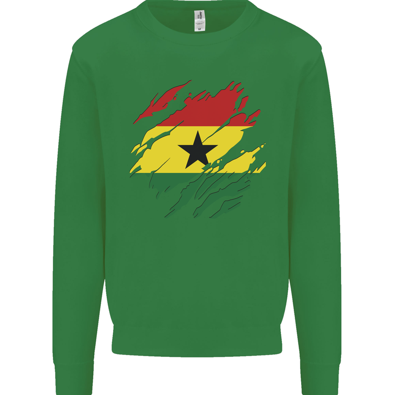 Torn Ghana Flag Ghanaian Day Football Kids Sweatshirt Jumper Irish Green